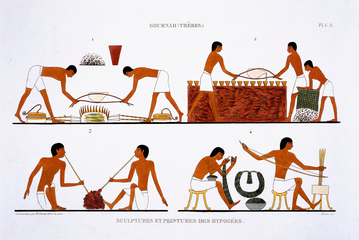 Schmuck- und Metallwerkstatt, aus einem seltenen Bericht über Fresken aus Theben, aufgezeichnet 1819-1822 bei seinem zweiten Besuch in Ägypten von Frederic Cailliaud, 1819 von Frederic Cailliaud