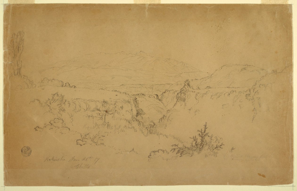 Zeichnung, Blick auf den Mount Pichincha von Chillo, Ecuador, 26. Juni 1857 von Frederic Edwin Church