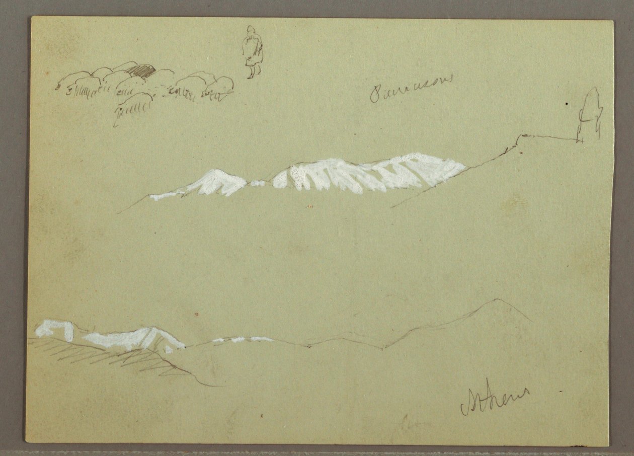 Schafherde und Hirte, schneebedeckte Bergketten von Frederic Edwin Church