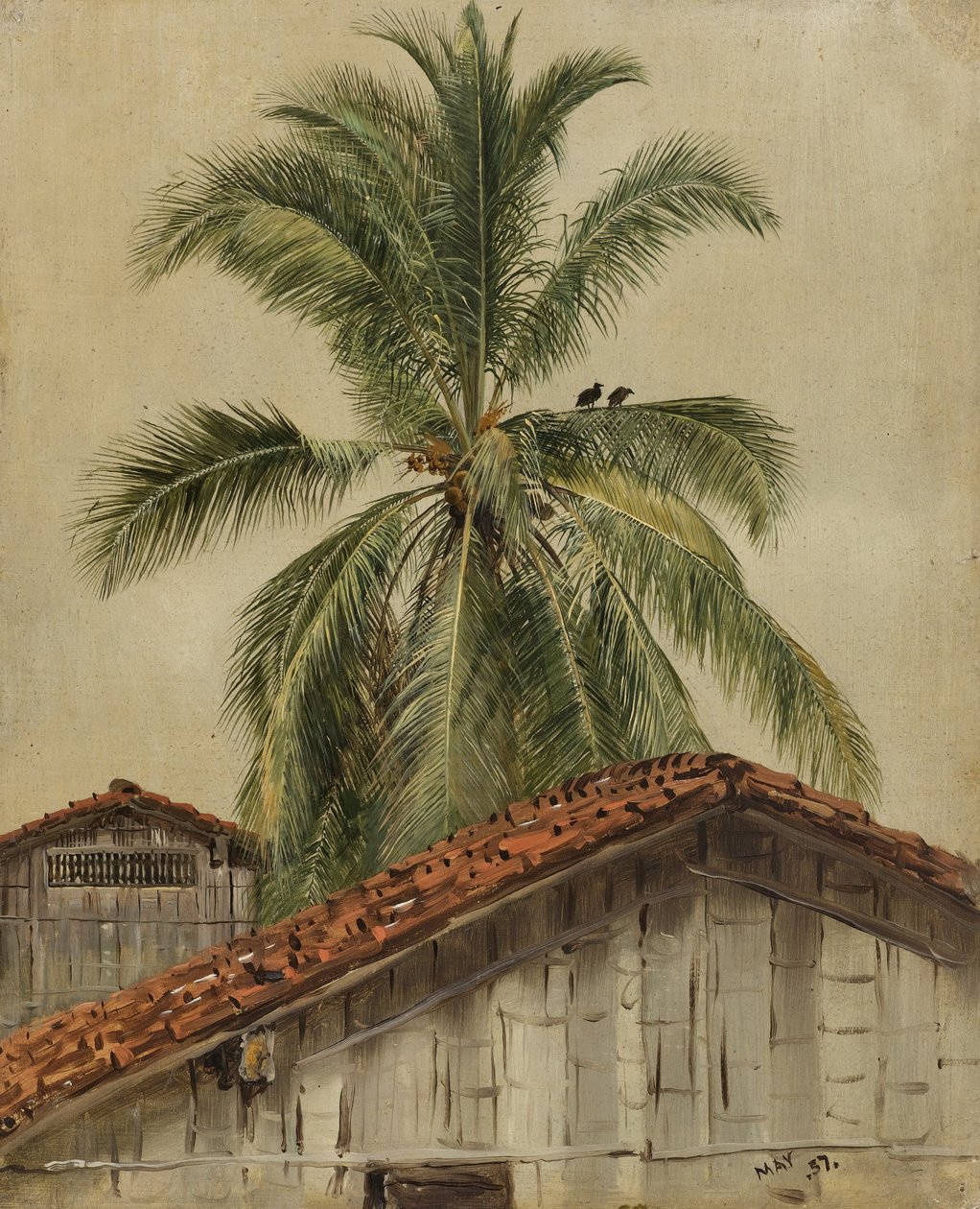 Palmen und Hausdächer, Ecuador von Frederic Edwin Church