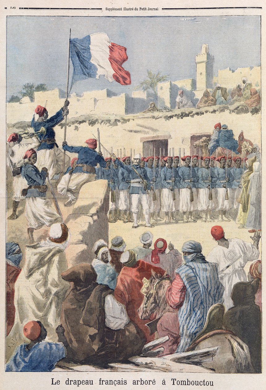 Das Hissen der französischen Flagge in Timbuktu (Mali) aus 