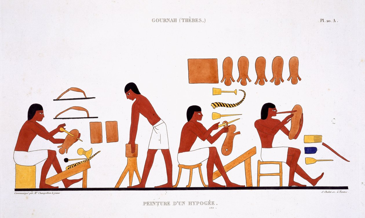 Lederarbeiter aus einem seltenen Bericht über Fresken aus Theben, aufgezeichnet 1819-1822 bei seinem zweiten Besuch in Ägypten von Frederic Cailliaud (1787-1869) von Frederic (after) Cailliaud