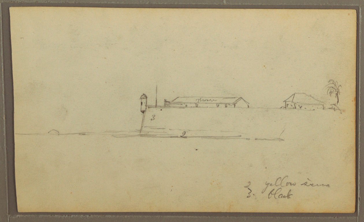 Zeichnung, Eine Festung; Verso: Botanische Skizzen, Haus, 1857 von Frederic Edwin Church