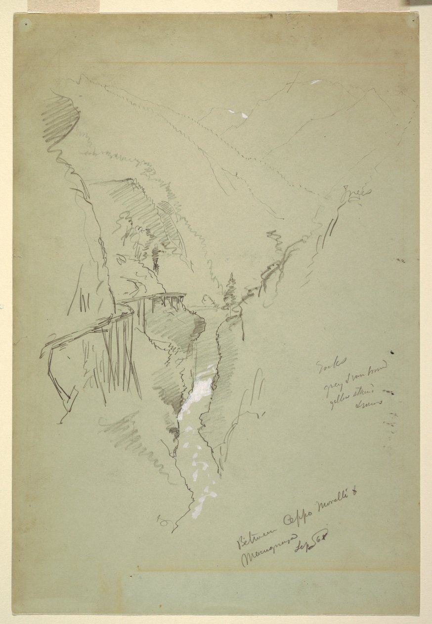 Zeichnung, Eine Schlucht zwischen Ceppo Morelli & Macugnaga, 11.–12. September 1868 von Frederic Edwin Church