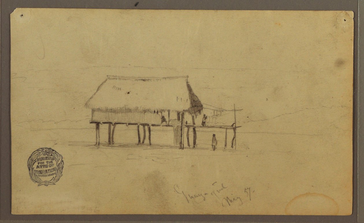 Zeichnung, Eine Hütte auf Pfosten, Guayaquil, Ecuador, Mai 1857 von Frederic Edwin Church