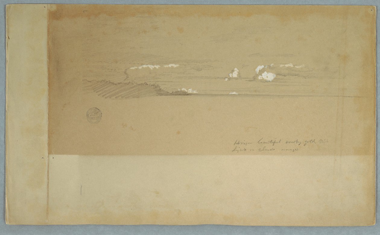 Zeichnung, Bewölkter Himmel über hügeliger und bewaldeter Landschaft, möglicherweise 1857 von Frederic Edwin Church