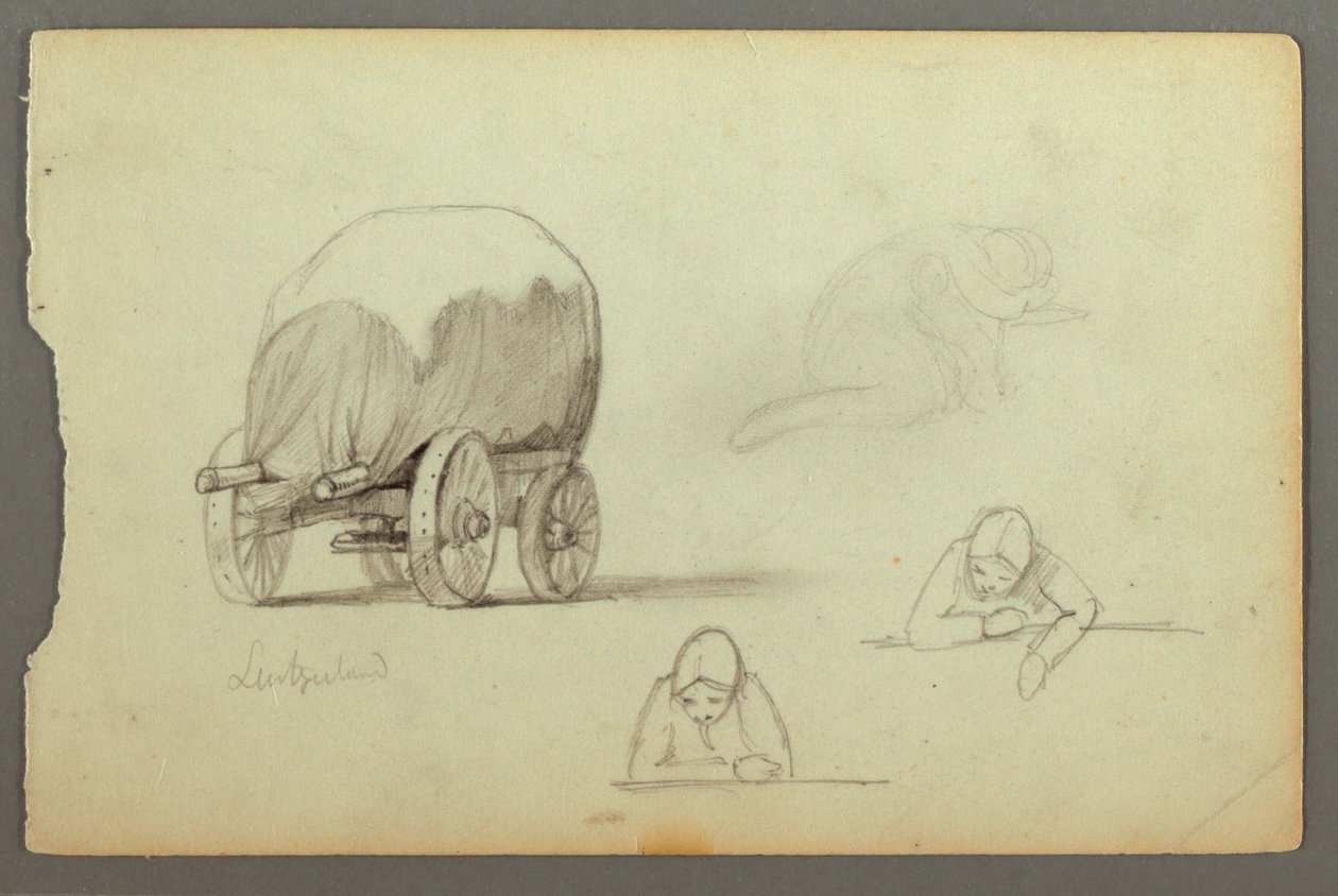 Planwagen, drei Studien einer Frau, möglicherweise 1868 von Frederic Edwin Church