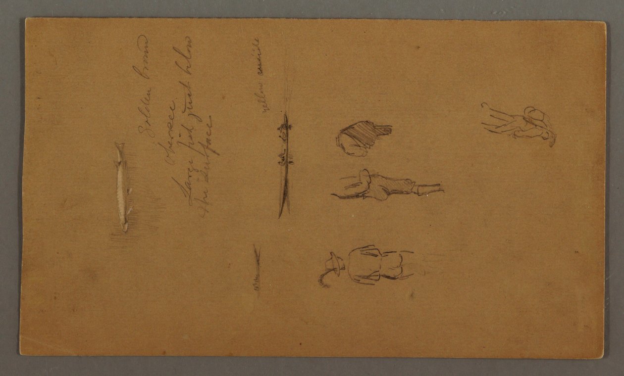 Zeichnung, Figurenstudien, Figur im Boot, Fisch, möglicherweise 1868 von Frederic Edwin Church