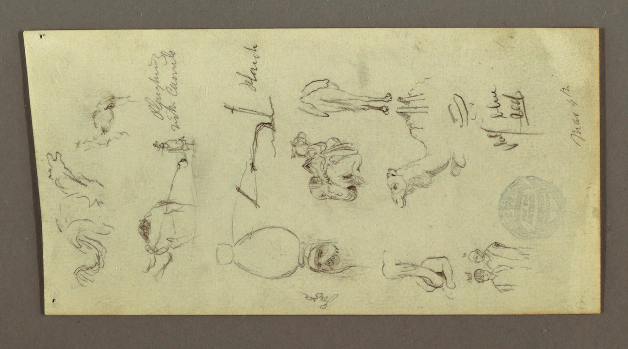 Zeichnung, Figuren- und Kamelstudien, 4. März, möglicherweise 1868 von Frederic Edwin Church
