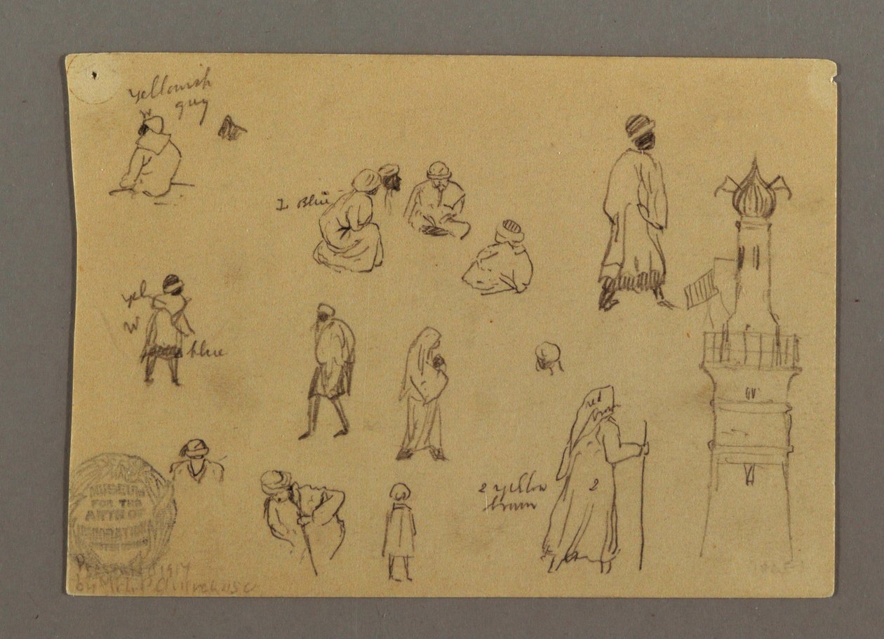 Zeichnung, Figuren und ein Signalturm, Ägypten, möglicherweise 1868 von Frederic Edwin Church