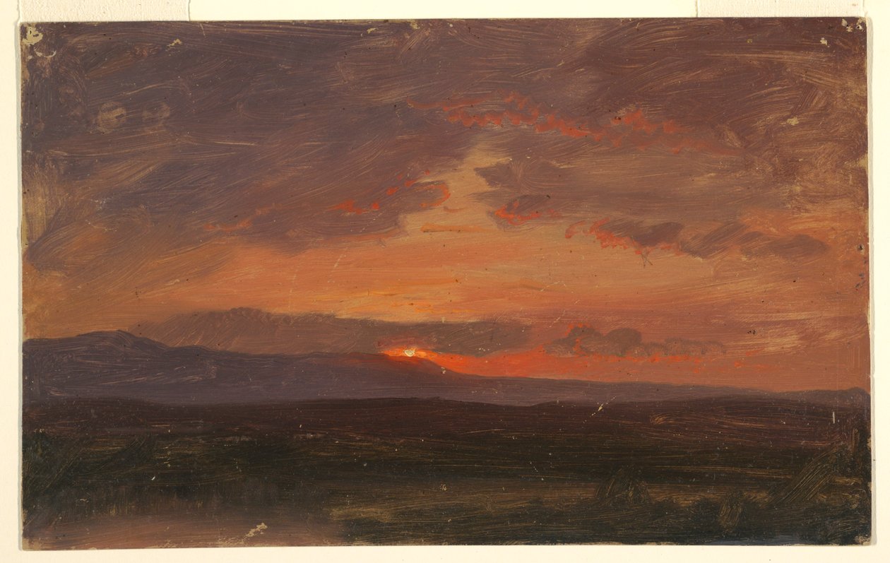 Zeichnung, Hudson Valley, New York mit Sonnenuntergang hinter den Catskill Mountains, 1855–65 von Frederic Edwin Church