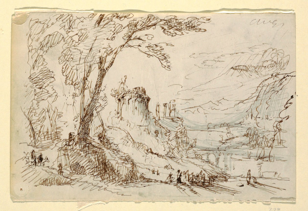 Zeichnung, Imaginäre Landschaft mit klassischen Ruinen, ca. 1845 von Frederic Edwin Church