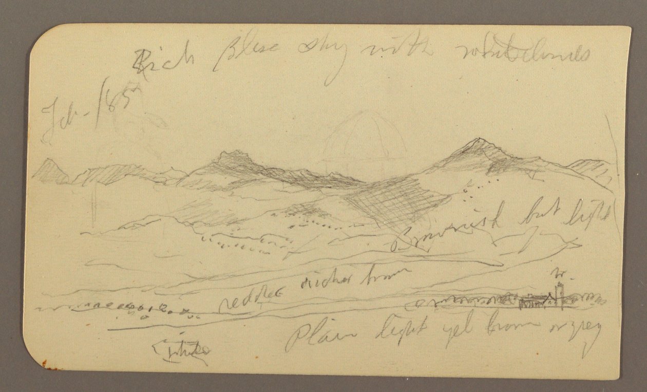 Zeichnung, Landschaft, Häuser; Rückseite: Baumwipfel, Februar 1885 von Frederic Edwin Church