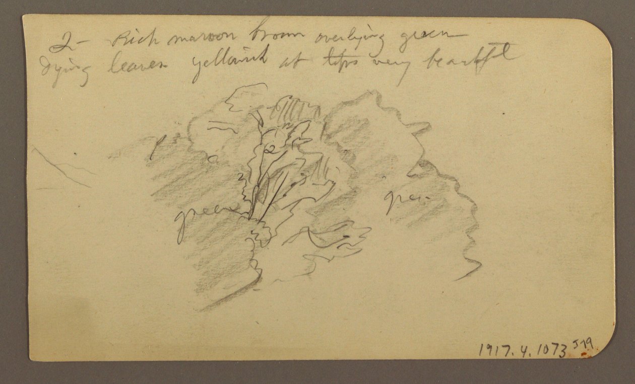 Zeichnung, Landschaft, Häuser; Rückseite: Baumwipfel, Februar 1885 von Frederic Edwin Church