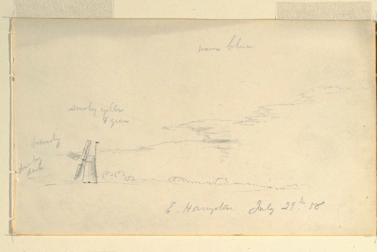Zeichnung, Landschaft mit Windmühle, 29. Juli 1858 von Frederic Edwin Church