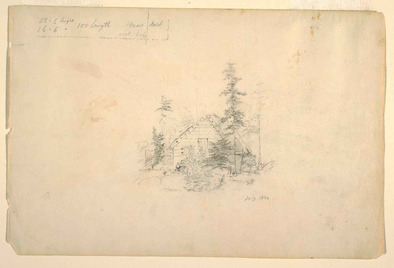 Blockhütte umgeben von Bäumen, Juli 1844 von Frederic Edwin Church