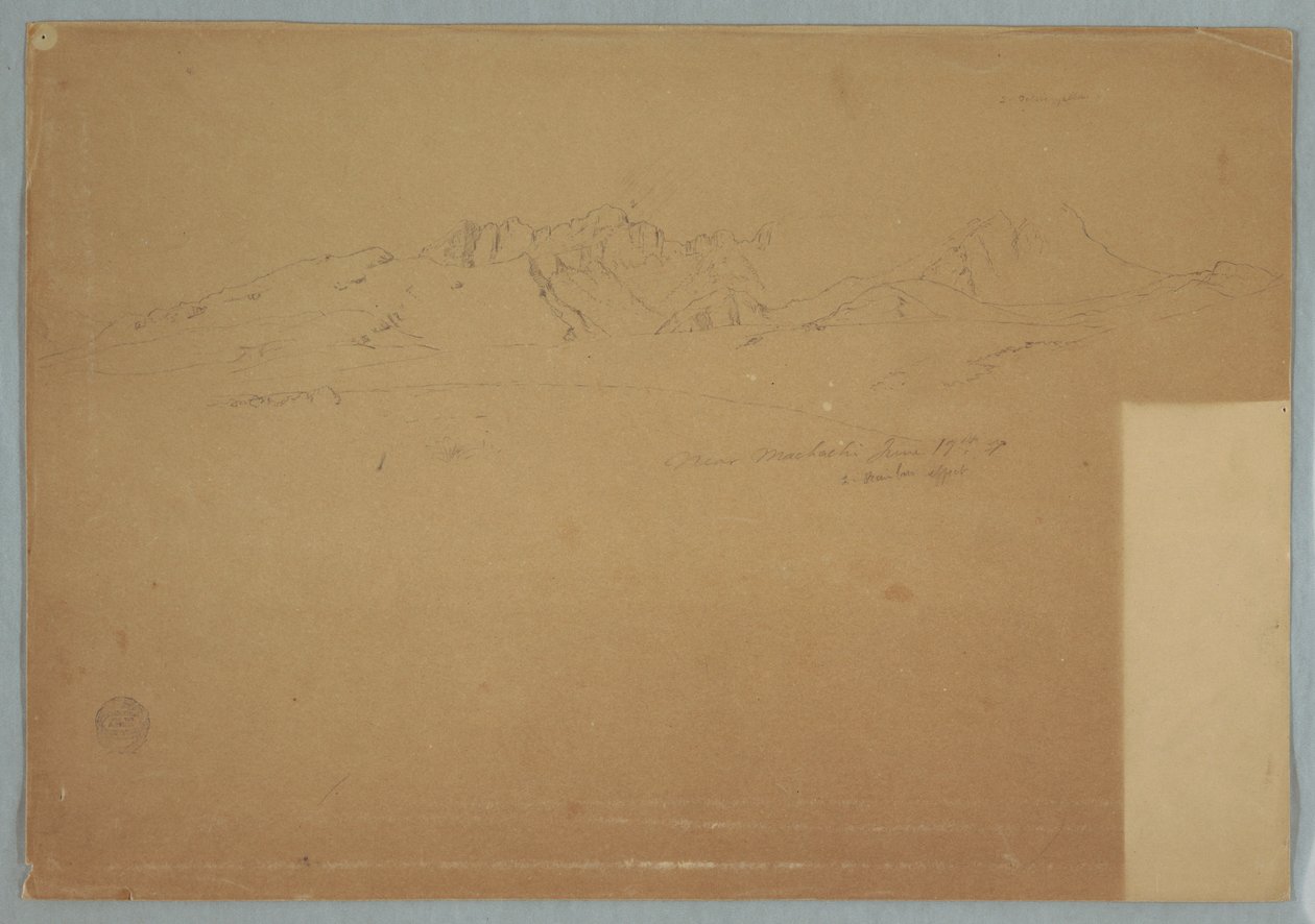 Zeichnung, Gebirgsketten mit rauen Gipfeln, nahe Machachi, Ecuador, 19. Juni 1857 von Frederic Edwin Church