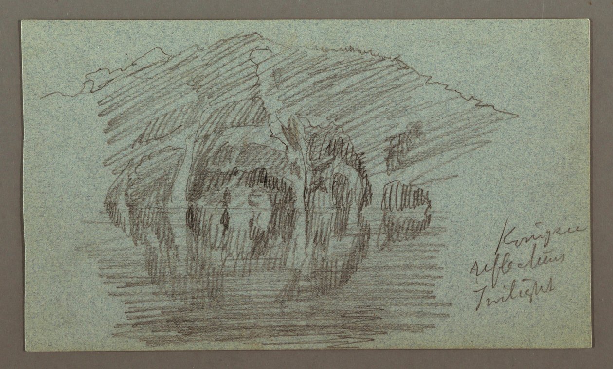 Zeichnung, Berg und seine Spiegelung im See, möglicherweise 1868 von Frederic Edwin Church