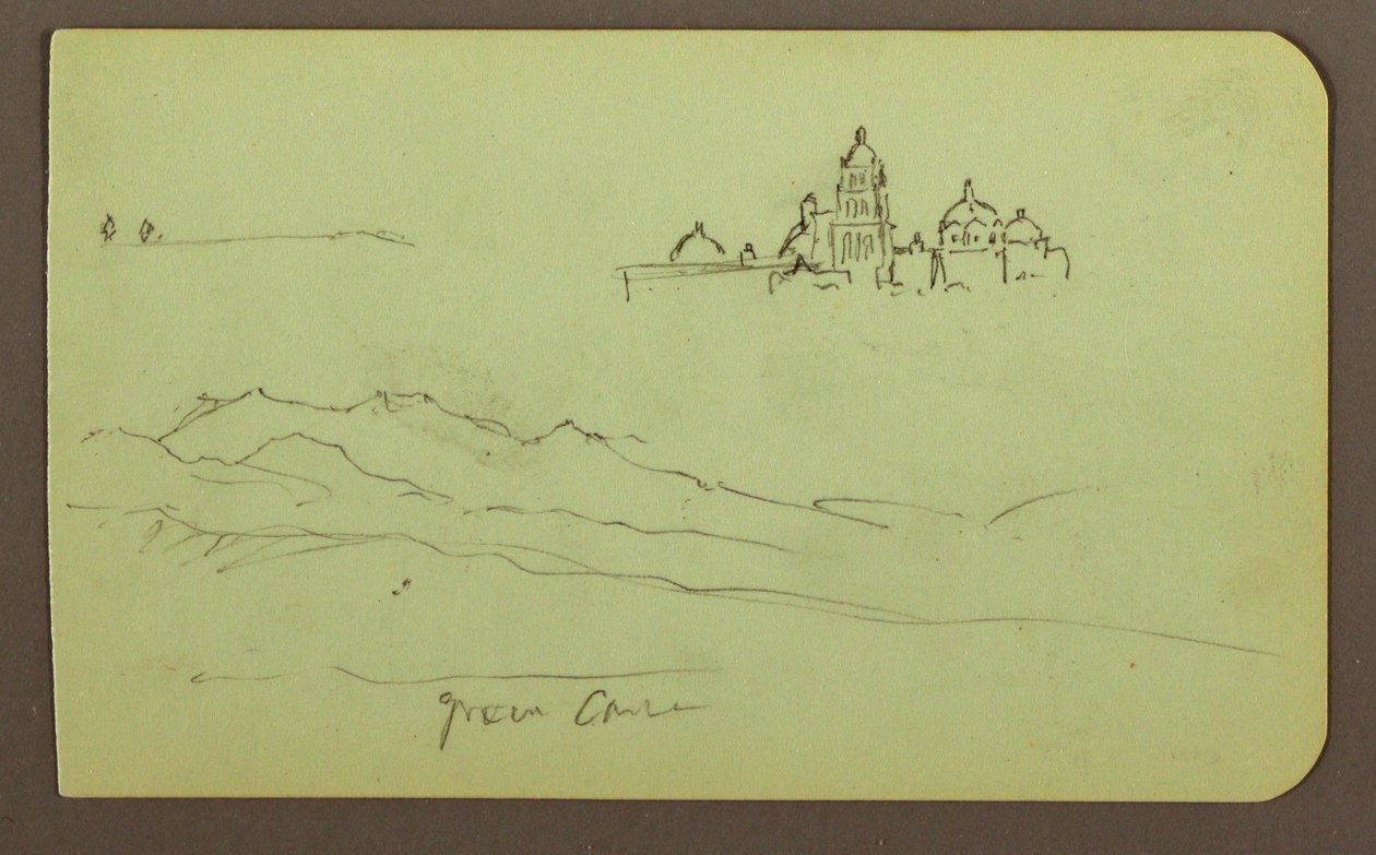 Zeichnung, Berge, Kirche; Rückseite: Figuren, Kirche, 1883 von Frederic Edwin Church
