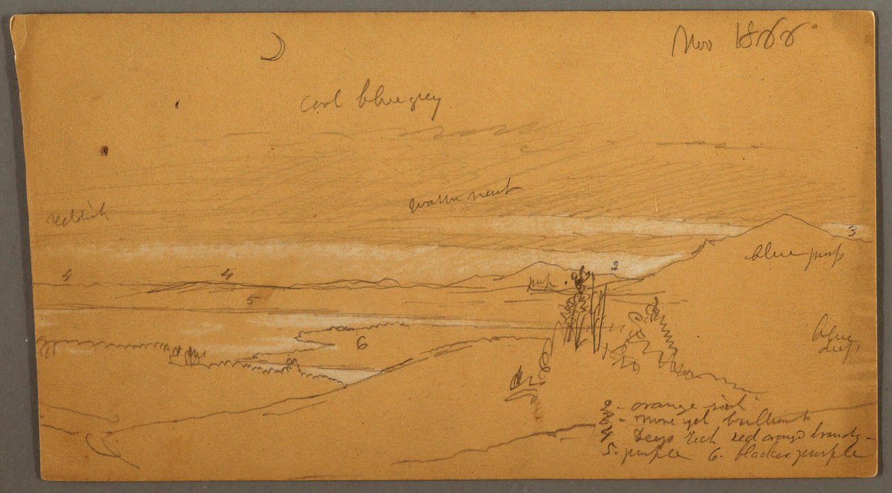 Fluss durch Bergtal mit Himmel und Mondsichel, November 1866 von Frederic Edwin Church