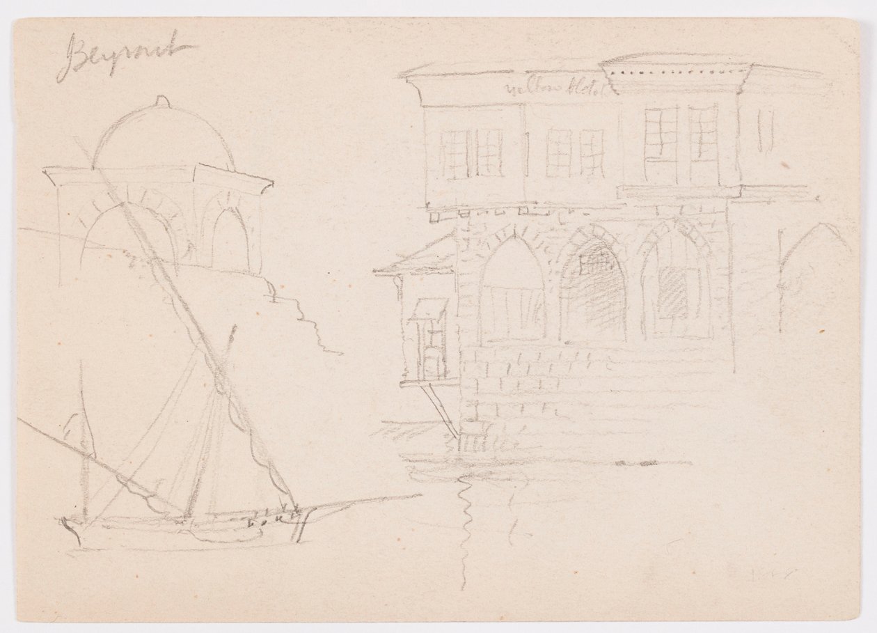 Skizzen einer Kuppelstruktur, eines Schiffs und eines stattlichen Hauses, Januar 1868 von Frederic Edwin Church