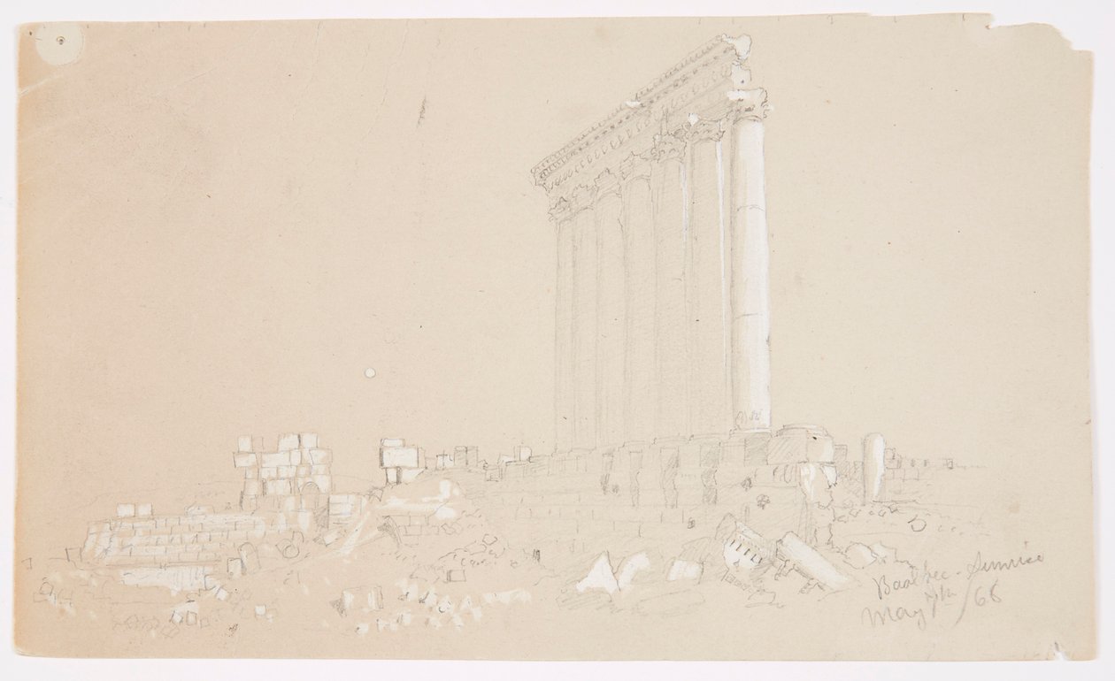 Zeichnung, Tempel des Jupiter bei Sonnenaufgang, Baalbek, 7. Mai 1868 von Frederic Edwin Church