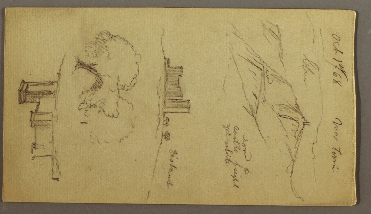 Drei Studien von einer Burg auf einem Hügel, 1. Oktober 1868 von Frederic Edwin Church