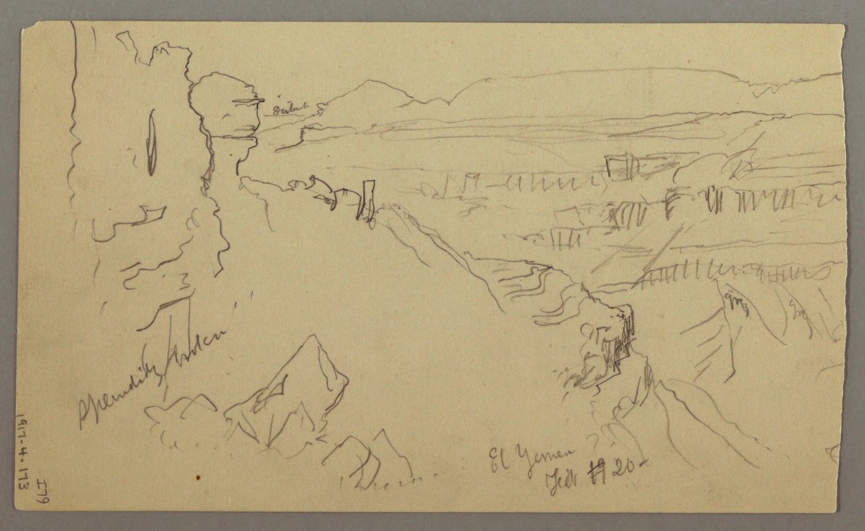 Blick über die Hügel und Ebene zu den Bergen, Tal von El Yemen, Februar 1868 von Frederic Edwin Church