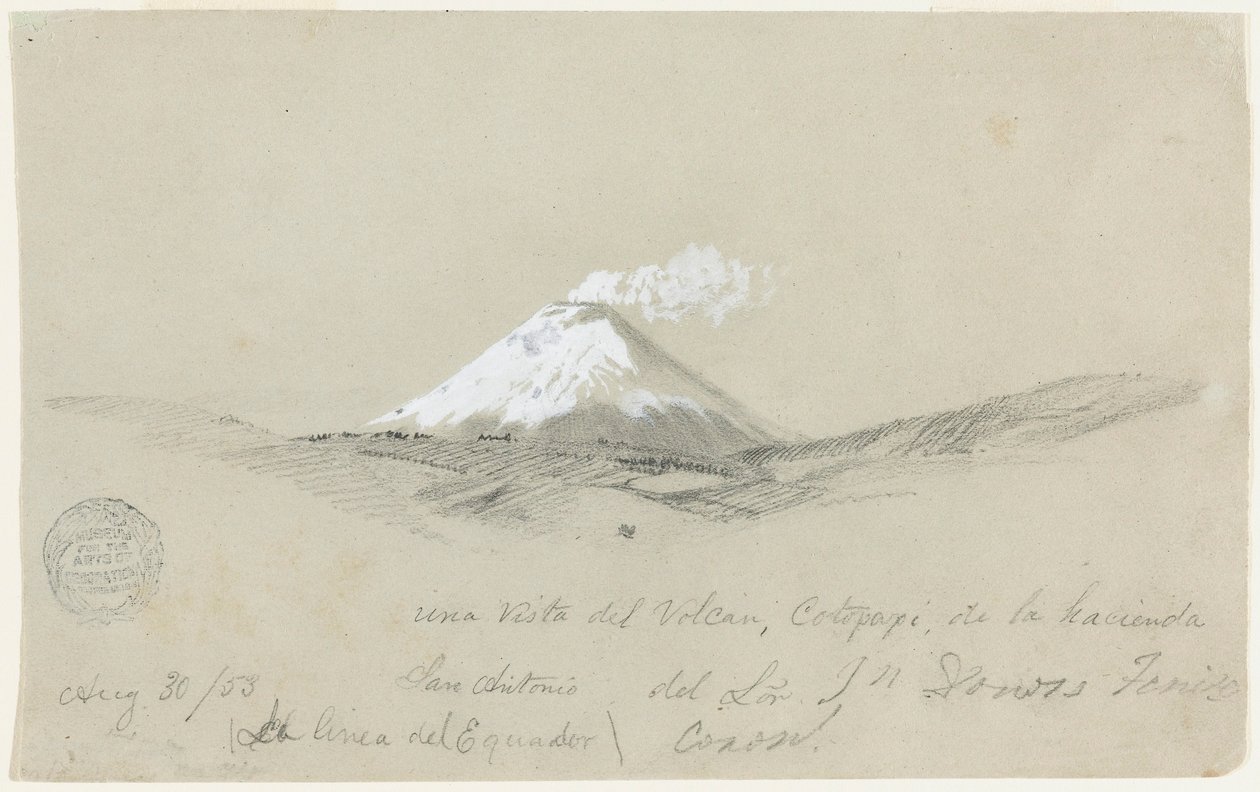 Ansicht von Cotopaxi von der Hacienda San Antonio, Ecuador, 30. August 1853 von Frederic Edwin Church