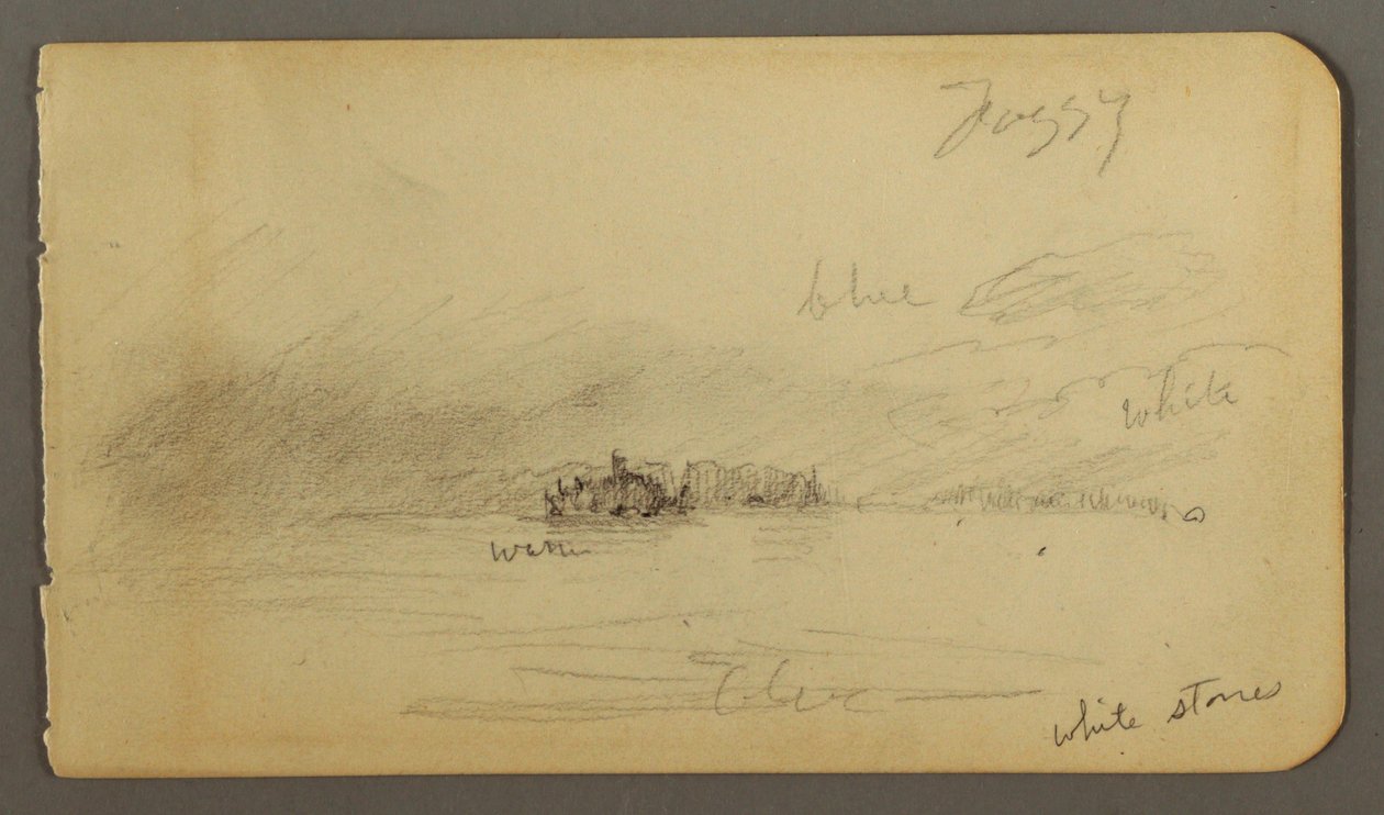 Zeichnung, Bewaldetes Ufer im Nebel, möglicherweise 1878 von Frederic Edwin Church
