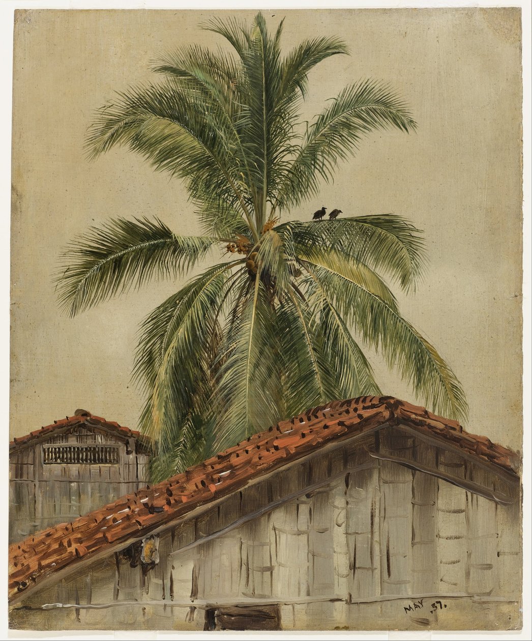 Palmen und Hausdächer, Ecuador von Frederic Edwin Church