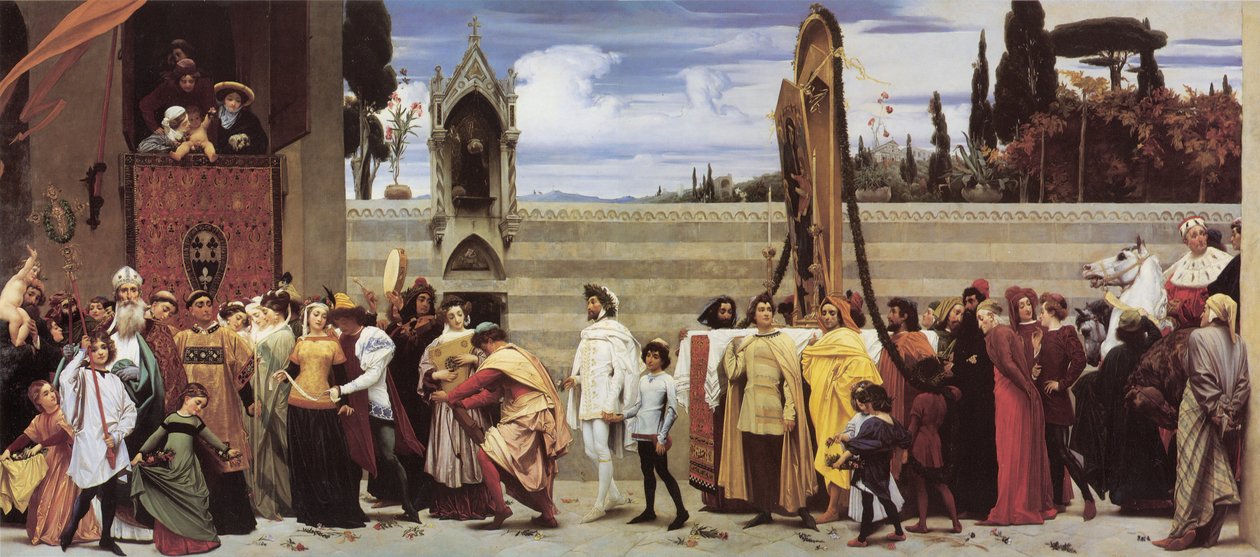 Cimabues gefeierte Madonna wird in Prozession durch die Straßen von Florenz getragen von Frederic Leighton