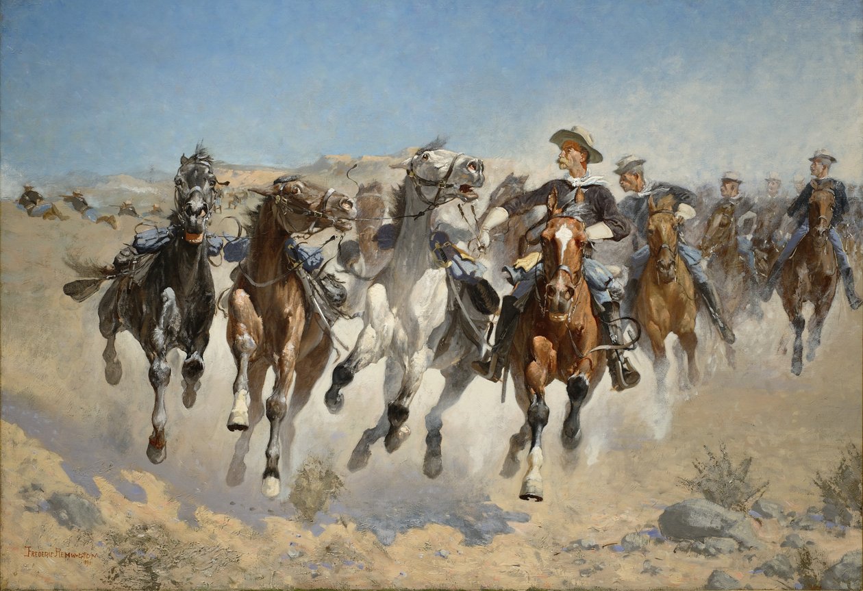 Abgesessen: Die vierten Reiter bewegen die geführten Pferde von Frederic Remington