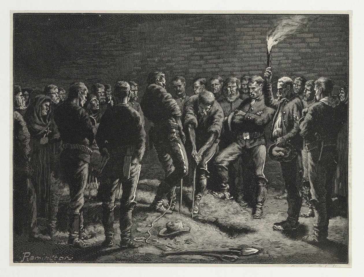 Die Apache-Kampagne – Beerdigung von Hatfields Männern, aus Harpers Weekly, veröffentlicht 1886 von Frederic Remington