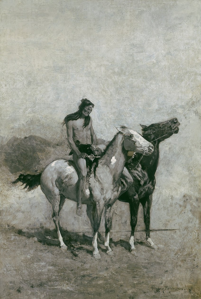Der Feuerschlucker schleuderte sein Opfer über sein Pony, ca. 1900 von Frederic Remington