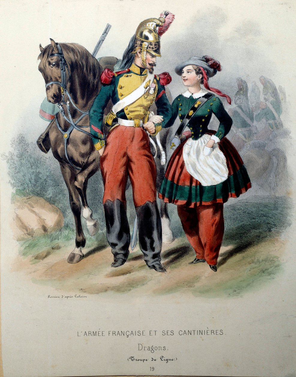 Die französische Armee und ihre Marketenderinnen: Ein Dragoner und eine Marketenderin von Frederic Sorrieu