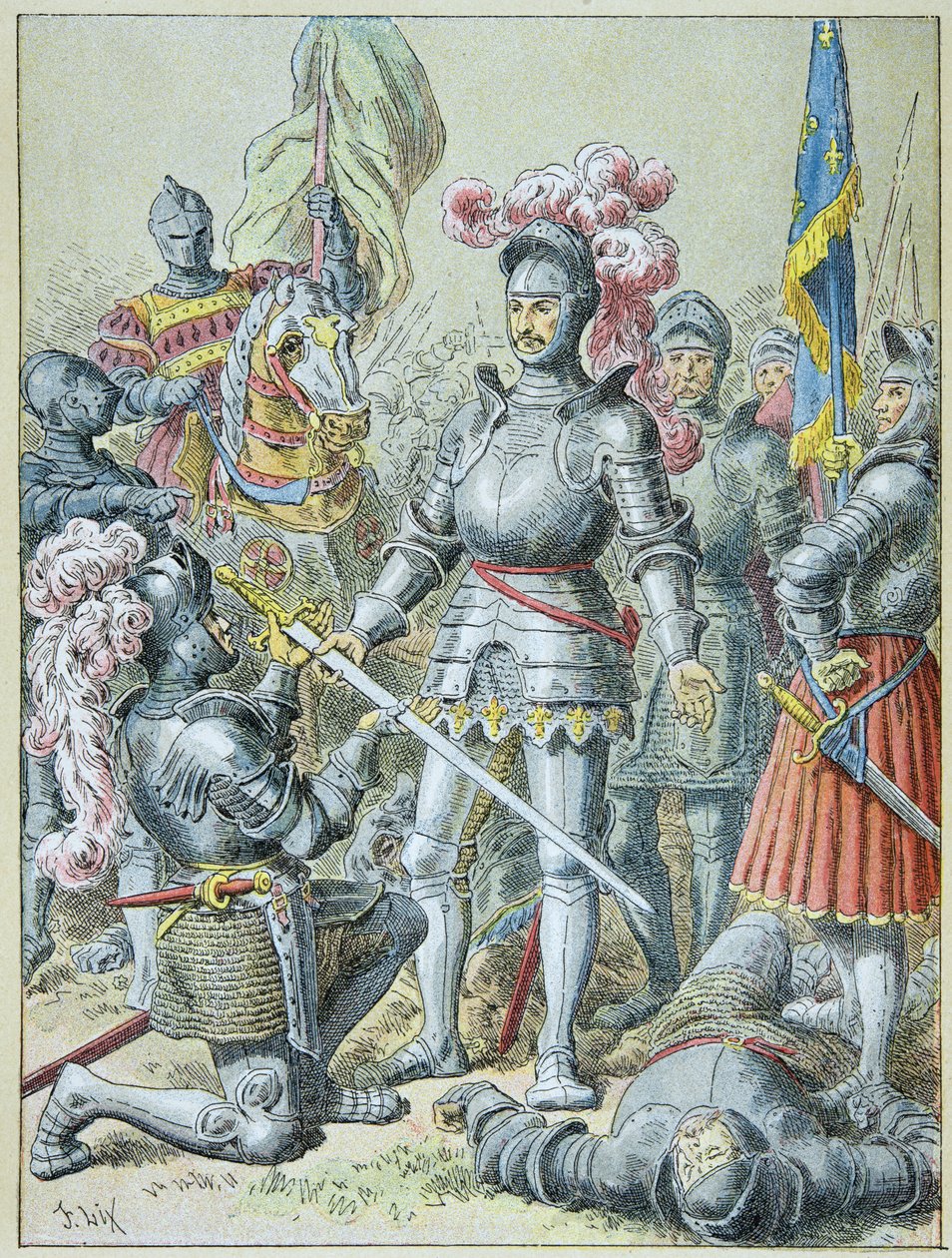 Schlacht von Pavia: Franz I., besiegt, übergibt sein Schwert dem Ritter Charles de Lannoy 1525 von Frederic Theodore Lix