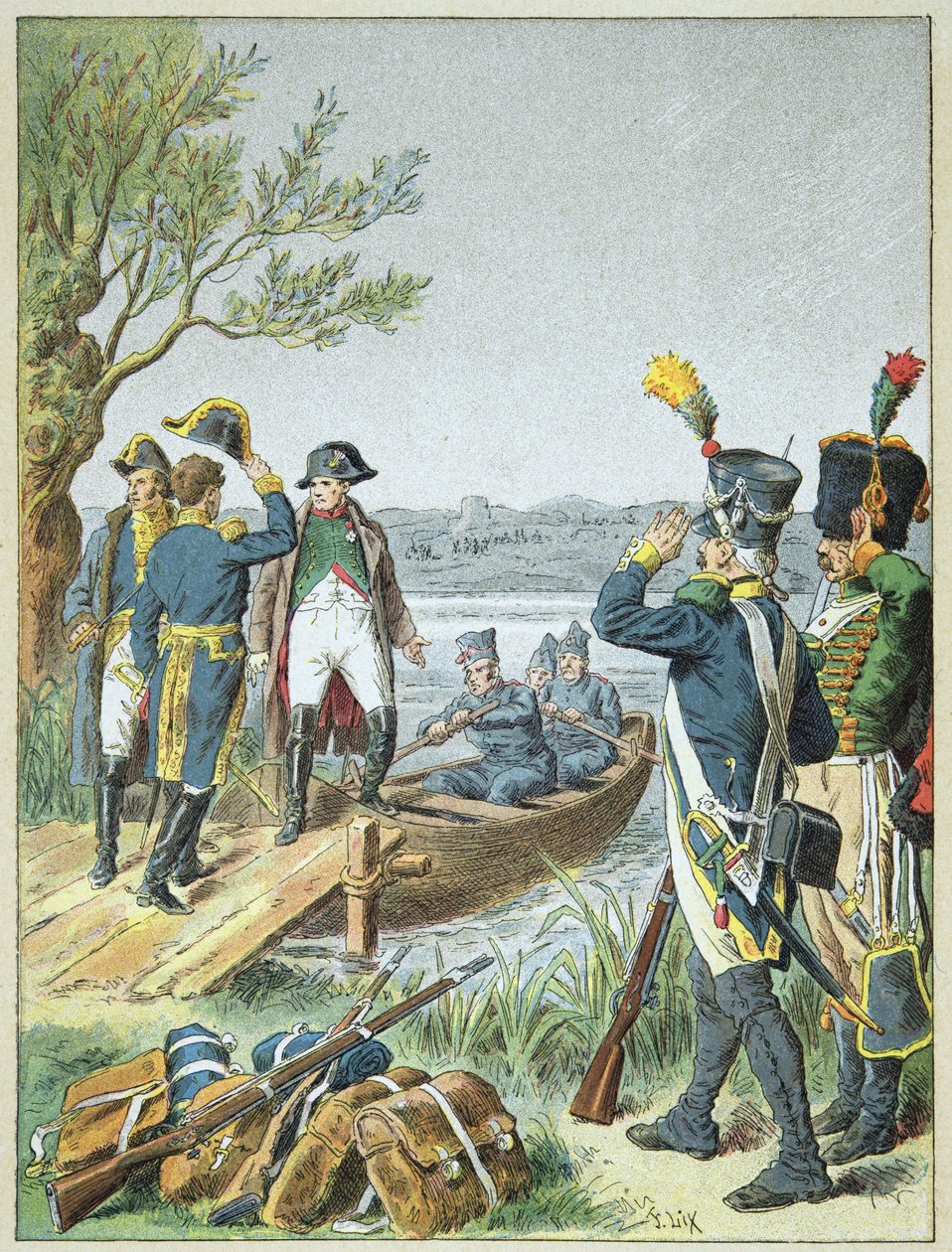Napoleon Bonaparte und Massena auf der de Lobau nach der Schlacht von Essling, 22. Mai von Frederic Theodore Lix