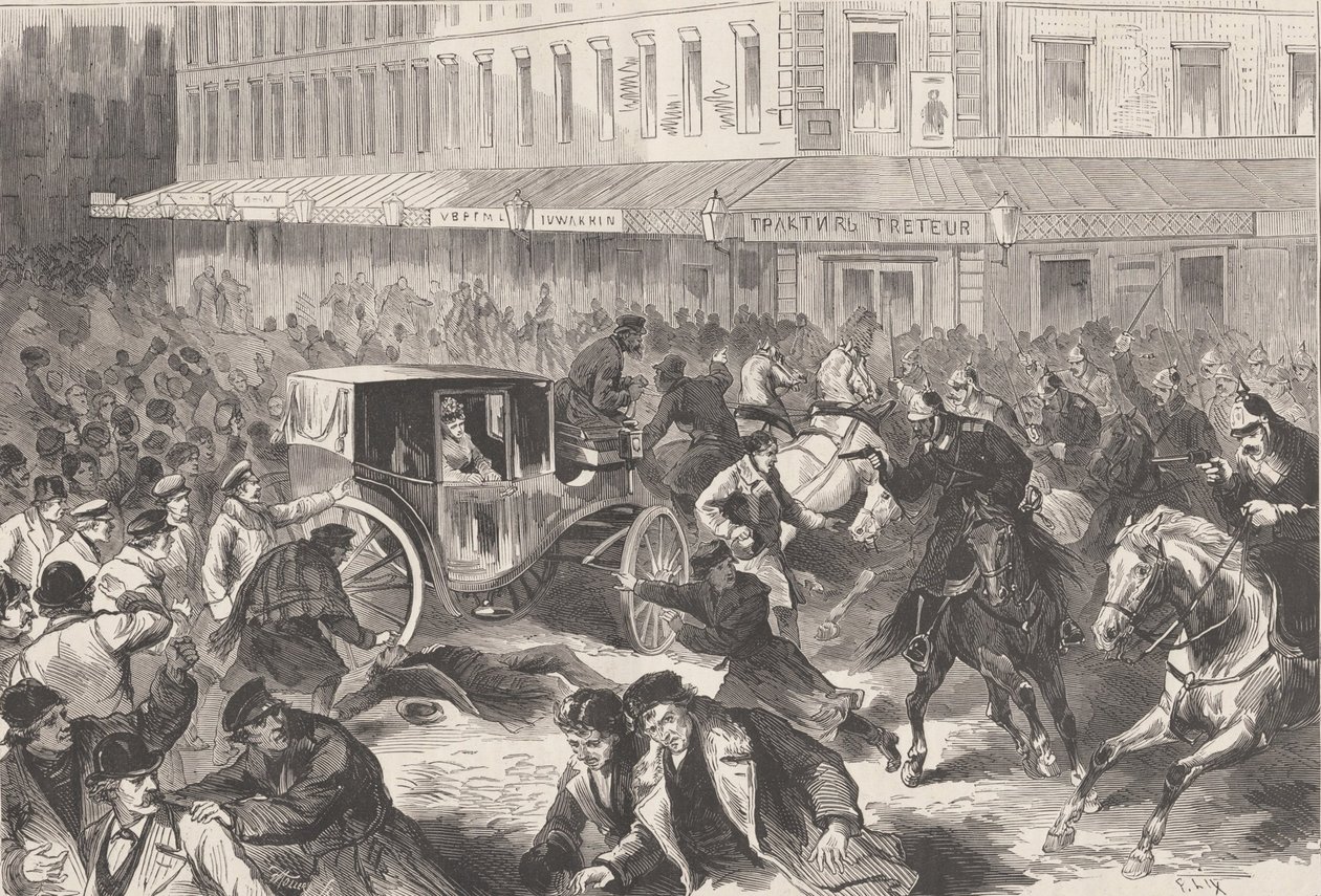 Vera Zasulich schießt am 24. Januar 1878 auf den Gouverneur von Petersburg General Trepov, 1878 von Frederic Theodore Lix