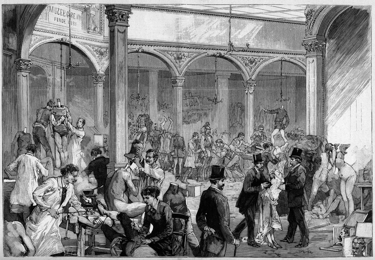 Ansicht des Ateliers für die Herstellung und Montage der Wachsfiguren des Musée Grévin in Paris von Frederic de Haenen