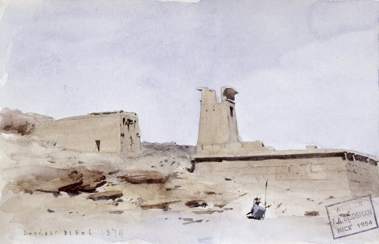Der Tempel von Dendur, zeigt den Pylon und die Terrasse, 1874 von Frederick Arthur Bridgman
