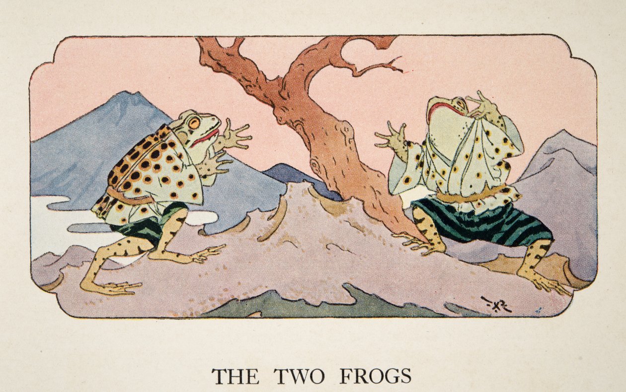 Die zwei Frösche, Illustration aus Little Peaching und andere Geschichten aus dem alten Japan, ca. 1928 von Frederick Richardson