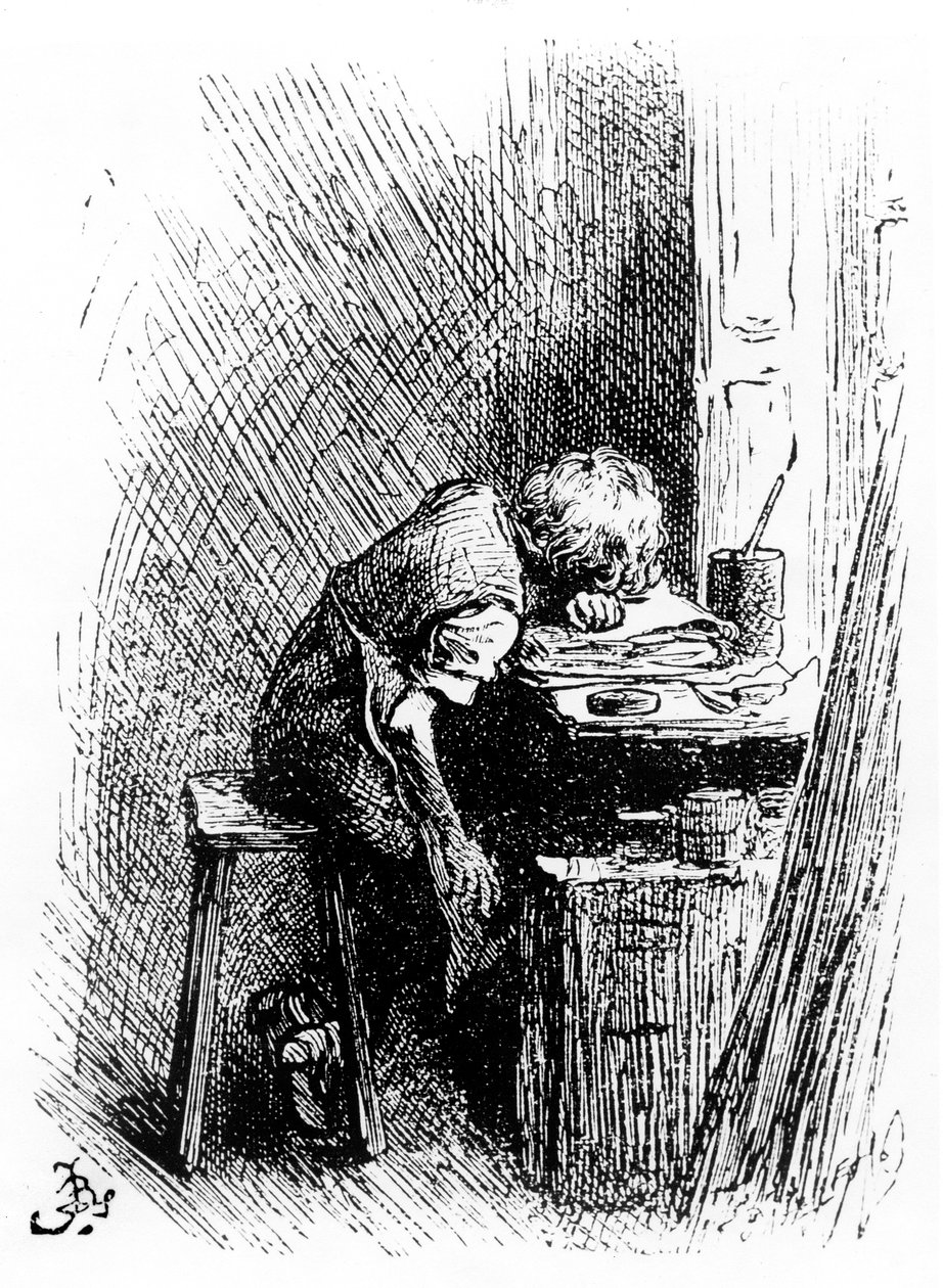 Charles Dickens in der Schuhcremefabrik, eine Illustration aus 