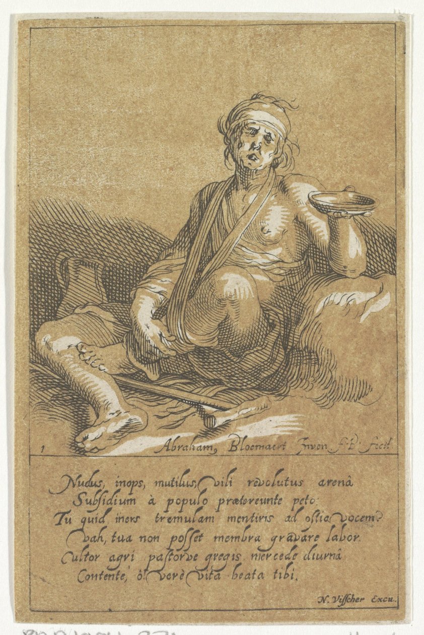 Krüppeliger Bettler mit einer Schale von Frederick Bloemaert