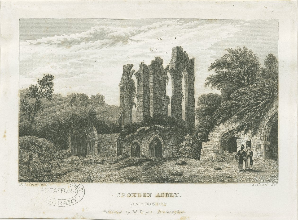 Croxden Abbey (Kupferstich, ca. 1830) von Frederick Calvert