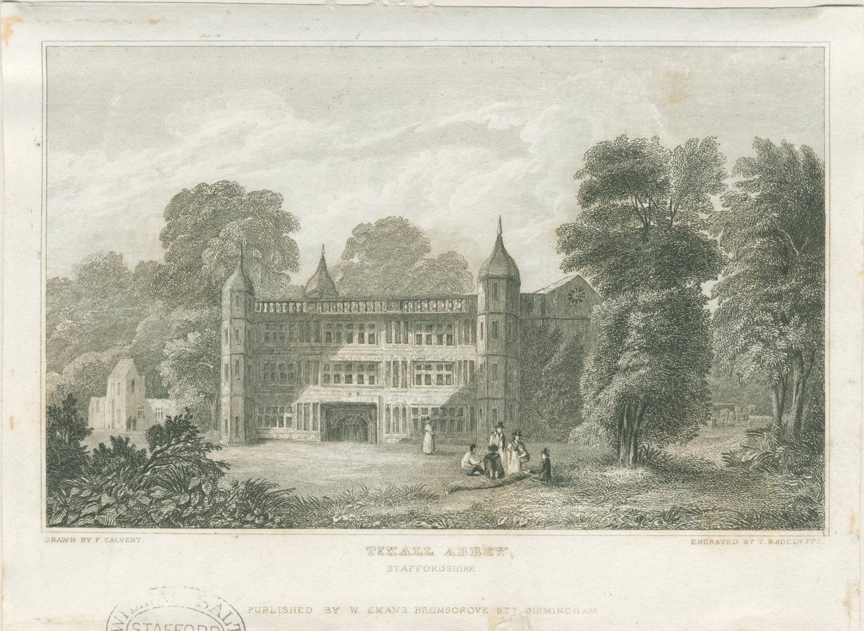 Tixall Hall - Torhaus: Gravur, ca. 1830 von Frederick Calvert