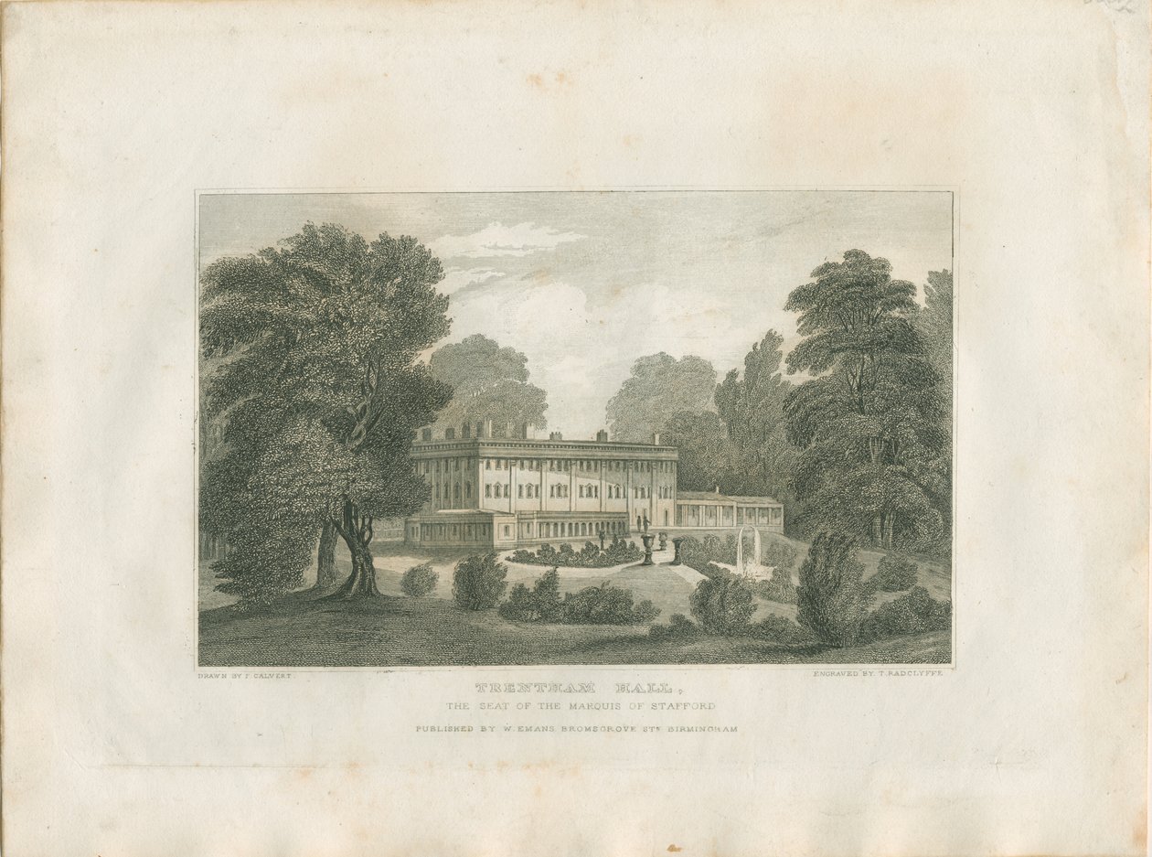 Trentham Hall: Gravur, um 1830 von Frederick Calvert
