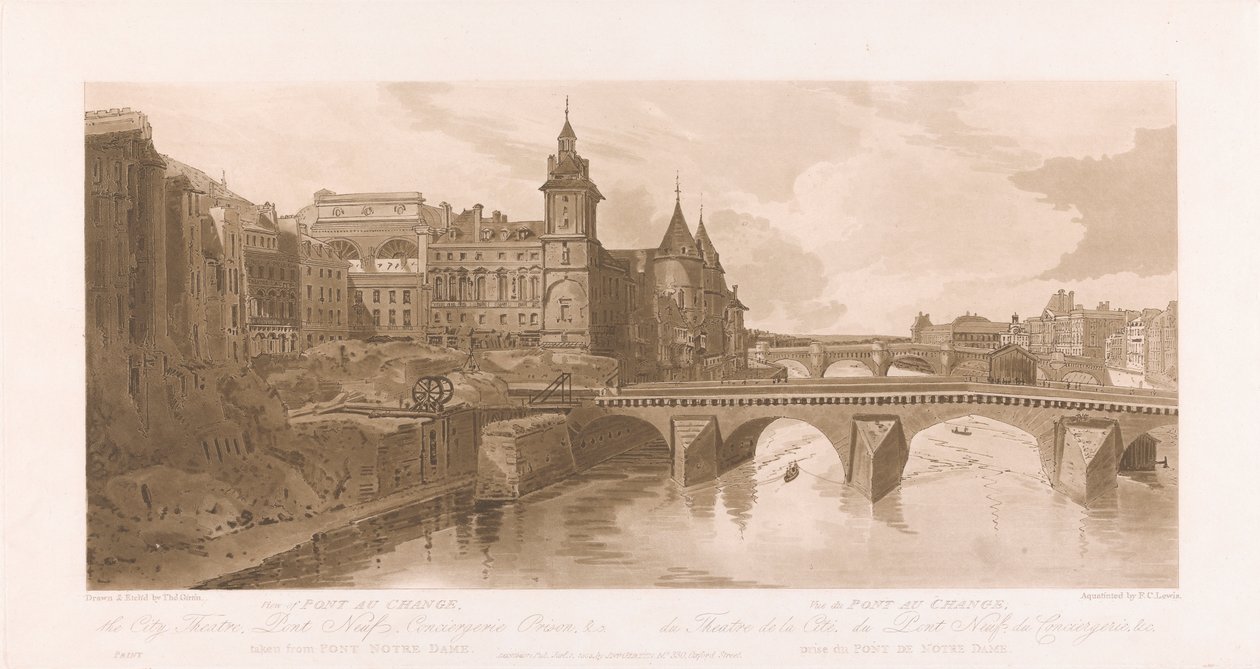 Ansicht von Pont au Change, Théâtre de la Cité, Pont Neuf und dem Gefängnis Conciergerie von Frederick Christian Lewis the Elder