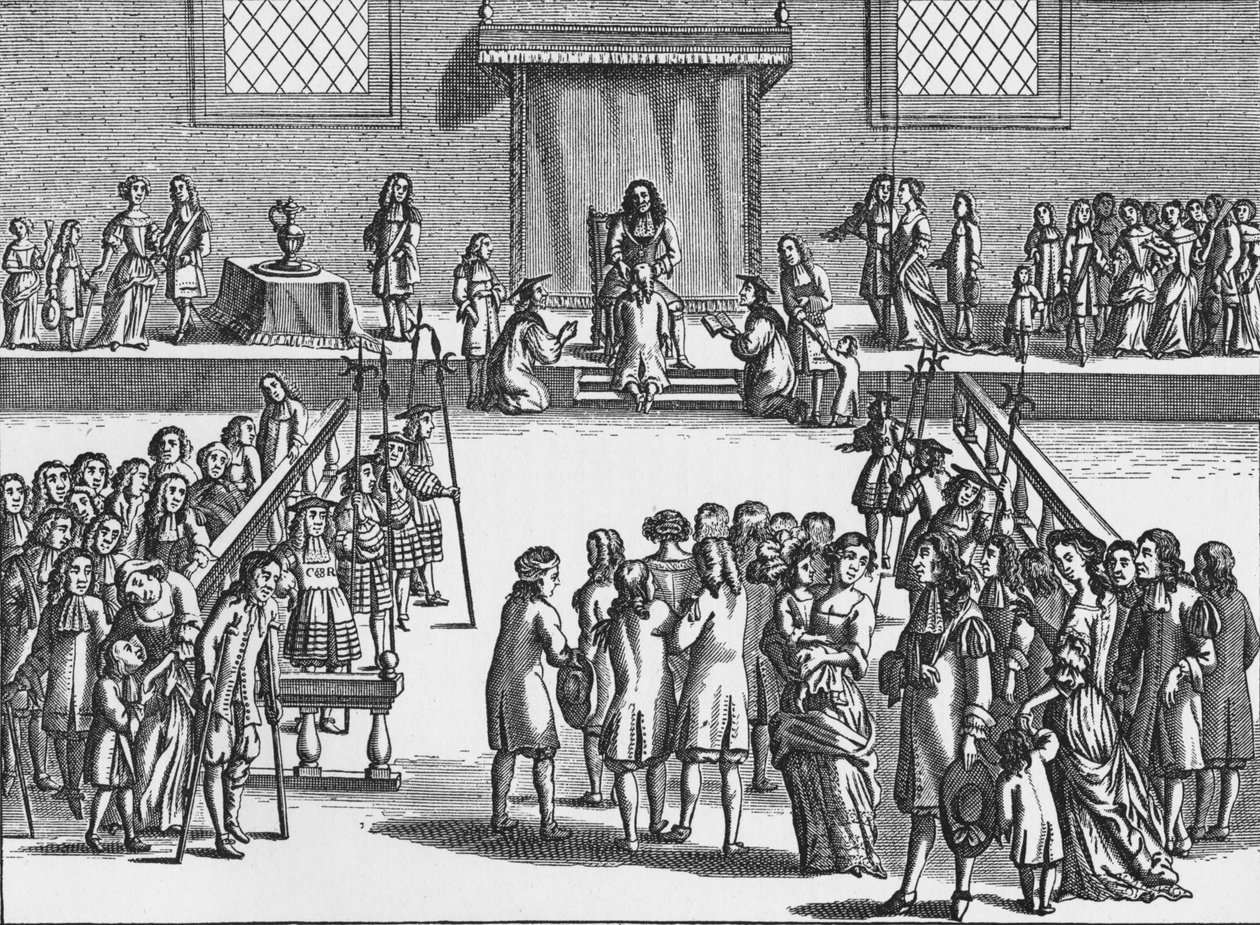 Karl II. berührt einen Patienten wegen des Königlichen Übels von Frederick Hendrik van den Hove