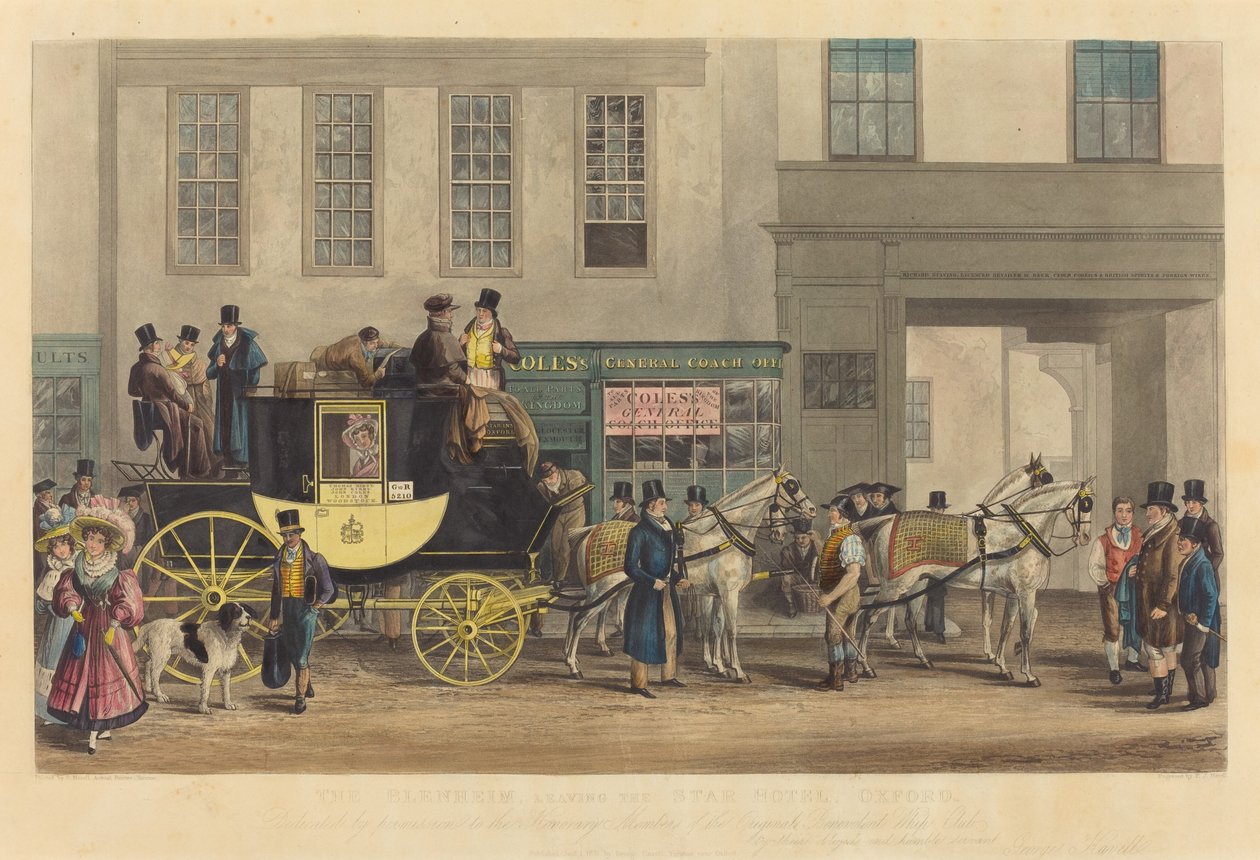 Der Blenheim, verlässt das Star Hotel, Oxford von Frederick James Havell after George Havell